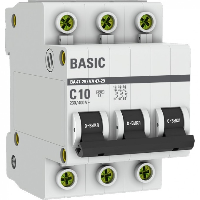 Автоматический выключатель EKF BASIC 3P 10А (C) 4,5кА ВА 47-29 mcb4729-3-10C Автоматический выключатель EKF BASIC 3P 10А (C) 4,5кА ВА 47-29 mcb4729-3-10C