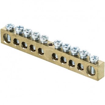 Шина EKF PROXIMA PEN "ноль-земля" 6х9мм 10 отверстий латунь крепеж по центру Шина EKF PROXIMA PEN "ноль-земля" 6х9мм 10 отверстий латунь крепеж по центру