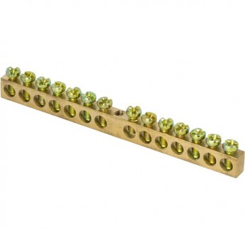 Шина EKF PROXIMA PEN "ноль-земля" 6х9мм 14 отверстий латунь крепеж по центру Шина EKF PROXIMA PEN "ноль-земля" 6х9мм 14 отверстий латунь крепеж по центру