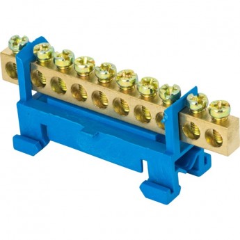 Шина EKF PROXIMA "0" N 6х9мм 10 отверстий латунь синий изолятор тип "Стойка" на DIN-рейку