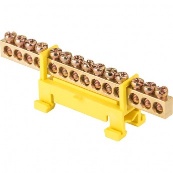 Шина EKF PROXIMA "0" PE 6х9мм 14 отверстий латунь желтый изолятор тип "Стойка" на DIN-рейку Шина EKF PROXIMA "0" PE 6х9мм 14 отверстий латунь желтый изолятор тип "Стойка" на DIN-рейку